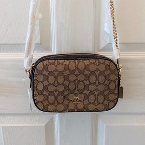 Coach Isla Chain Crossbody In Signature Jacquard in Khaki/Brown (Fabric)